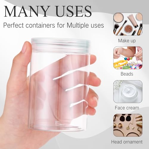 Image of Patelai 4 Pcs Plastic Jars Wide Mouth with Lids,10 Ounce,Clear | Travel Size for Creams Oils, Clear Round Storage Cosmetics Containers, Leak Proof Screw on Lids for Makeup Beauty DIY