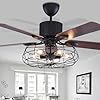 52 Farmhouse Caged Ceiling Fan with Light and Remote Control Rustic Industrial Chandelier Fan with 5 Reversible Wood Blades Black Retro Indoor Fandelier for Living Room Dining Room Bedroom