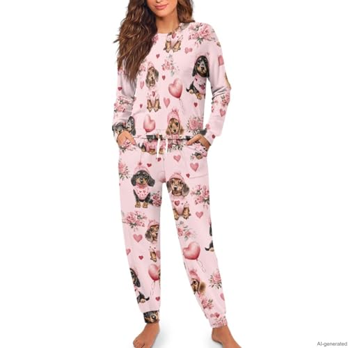 Image of Women's 2 Piece Printed Pajama Set Long Sleeve Sleepwear Set with Long Pants Casual Lounge Sets with Pocket
