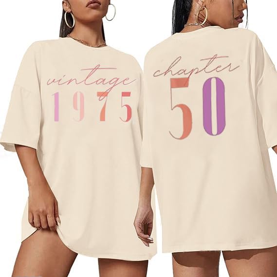 50th Birthday Gift for Women Vintage 1975 Shirt Letter Print Retro Party Tops Casual Short Sleeve Tee2