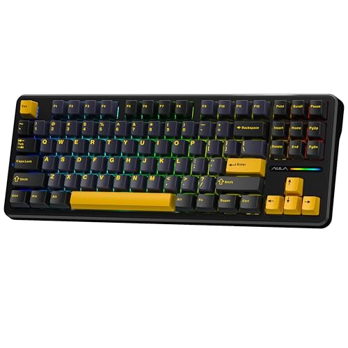 AULA F87 Wireless RGB Mechanical Gaming Keyboard | Tri Mode 2.4GHz/Type-C/BT 75% Gasket TKL Custom Hot Swappable Keyboard (Thunder Black | Graywood Switch)