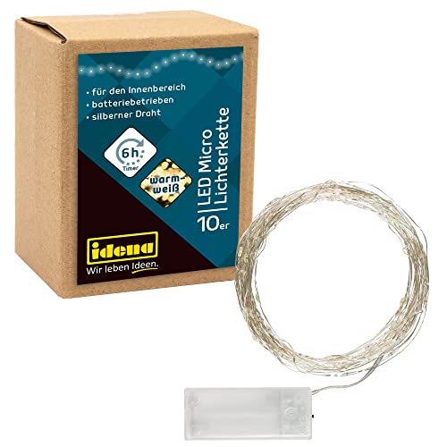 Idena 31114 - LED Micro Lichterkette mit 10 LEDs in Warmweiß, 6...