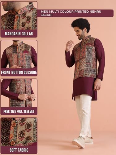 Image of KISAH Men's Jacket - Printed Cotton Blend - Indian Wedding Outfit for Men - Ideal for Weddings and Festivals
