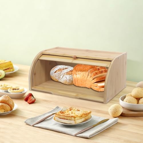 JUDEMII Panera de 42 x 24,2 x 5,7 cm, panera de madera para pan de panadería perfecta como pan, pasteles, baguettes y patatas, cebollas y alimentos