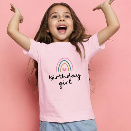 Fkatuzi Cute Rainbow Birthday Girl Shirt Kawaii Graphic Tees Cotton Short Sleeve T Shirt Pink Tops2