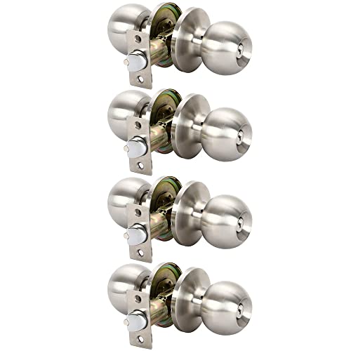 Rulart Door Knob With Lock Key - Keyed Entry Door Lock，Round Bedroom Door Knobs With Lock And Key,Entrance (Privacy/Entry) In Satin Stainless Steel（4 Pack ） #TOP6