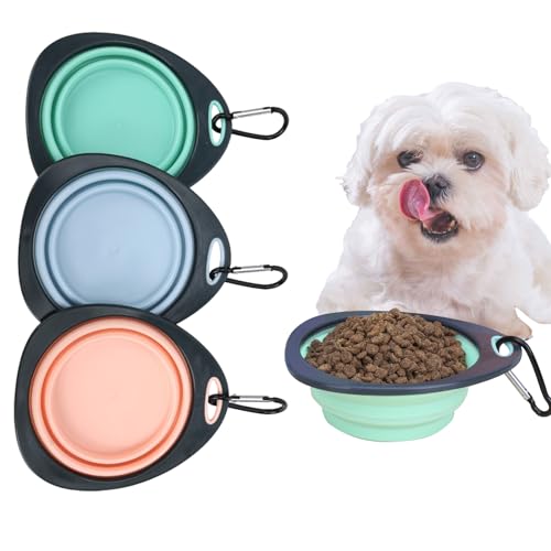 TYXHXTF 3 Piezas Bebedero Plegable, Cuenco de Silicona para Mascotas, Plato para Perro Portátil con Mosquetón, Comedero de Viaje para Perros y Gatos 12 x 4.5 cm