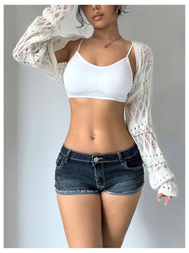 Image of Verdusa Crochet Cropped Shrugs For Women Y2K Lightweight Cardigan Bolero Shrug Hollow Out Knit Top