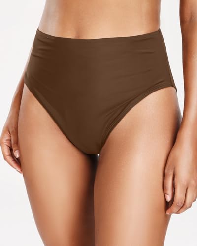 Image of Tempt Me Womens High Cut High Waisted Bikini Bottoms Tummy Control Bathing Suit Bottoms Swim Bottom Swimsuit Bottom