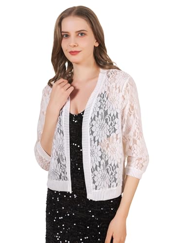 Pieanke 3/4 Sleeve Lace Cardigan for Women Open Front Floral