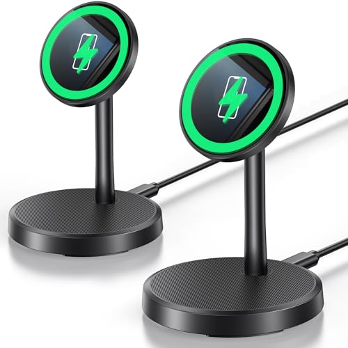 Magnetic Wireless Charger iPhone, 2 Pack 15W Fast Mag-Safe Charger Stand for iPhone 17/17 Air/17 Pro/17 Pro Max 16/15/14/13/12 Series, Wireless Charging Station for Pad/AirPods