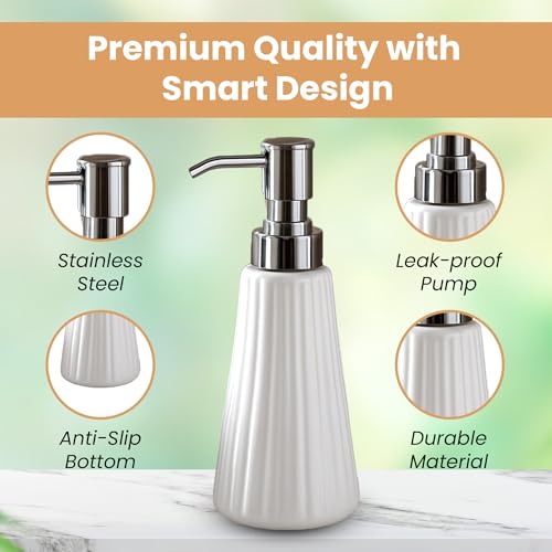 Image of AD Tech Solution Ceramic Liquid Soap Dispenser with Rust Free Pump|Handwash Shampoo Dispenser for Bathroom| Handwash Bottle for Kitchen|Soap Bath Dispenser for Bathroom. (White, 250ML)