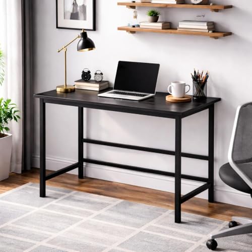 Image of Portable Wood & Metal Computer Desk | Modern Writing Table | Stylish Multipurpose Study Table Best for Home, School, Office Work & More | Ideal for Kids & Adults (Black)