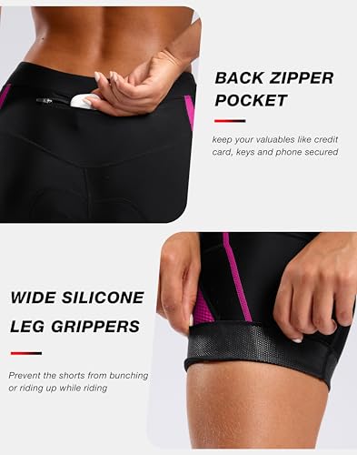Bikewa Short feminino acolchoado 4D com bolsos com zíper, gel para ciclismo de estrada, ciclismo e m