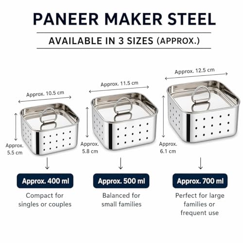 Image of TEKCOOL Stainless Steel Paneer Maker Mould Big Size, Paneer Press with Lid, Tofu Press Mould Maker, Whey Seperator (Square, 550ml Capacity)