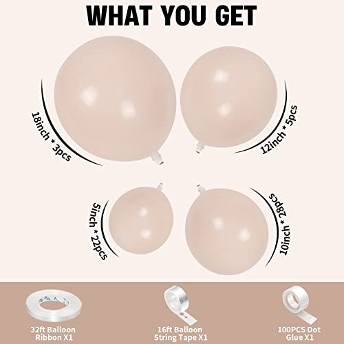 Image of Double Stuffed Blush Balloons Cream Balloon Different Sizes 18 12 10 5inch Nude Balloon Garland Arch Pastel Pale Pink Peach Beige Latex Balloons for Birthday Decoration Wedding Bridal Bachelorette