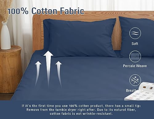 Pillow Cases, King Size Cotton Percale Weave Pillowcases, Pre-Shrunk Breathable and Hypoallergenic Pillowcases, Set of 2 (2 Piece King 20 Inch x 40 Inch, Crown Blue)