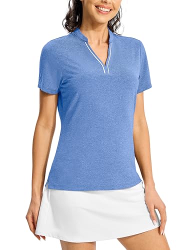 Image of BGOWATU Women's Golf Polo Shirts Short Sleeve Collarless Y-Neck Tennis Tops Quick Dry UPF 50+ Workout Shirt Lightweight
