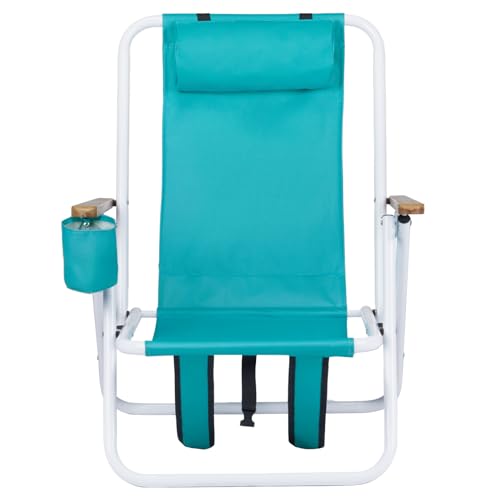 Folding Beach Chair Adjustable Headrest w/4 Flexible Tilt Angle, with Backpack Design, Headrests, Cup Holders & Armrests - Ideal for Sand,Camping, Lawn Concerts (Headrest,Mint Green, 1 pcs) - image 2