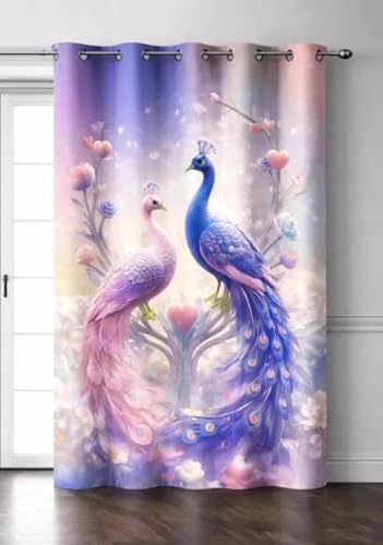 Image of Digital Printed Curtain with Pink Rose and Butterfly Design, 7 Feet, Grommet Top, White (2, Purple Mor, 7 Feet)