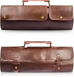 Manjushri Genuine Crazy Horse Leather Professional Chef Knife Folding Roll Bag (Brown)