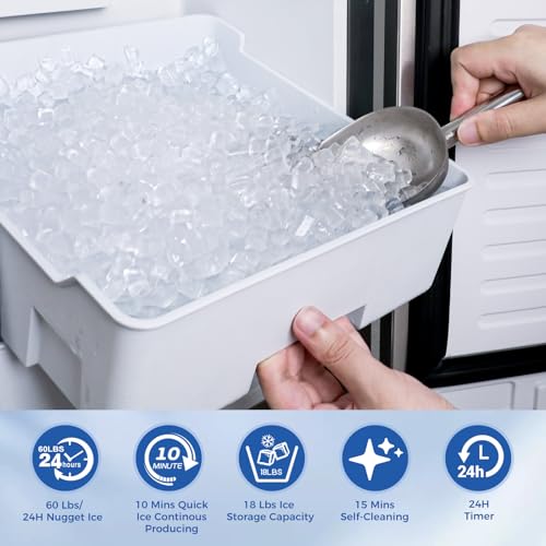 Image of Electactic Commercial Nugget Ice Maker Machine, 66Lbs /Day, Bulit-in Freestanding Under Counter Ice Machine, Self-Cleaning & 24H Timer & LCD Panel,Stainless Steel Ice Maker
