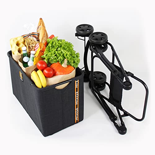 MY DUQUE - Mila Einkaufskorb bis 15 kg | Faltbarer Einkaufstrolley mit Fußbremse und weichem Griff | Einkaufswagen mit abnehmbarem Korb und Doppel-Vorderrädern für 360-Grad-Manövrierbarkeit – Schwarz – Bild 7