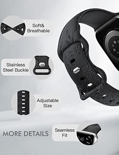 Image of Minyee Floral Engraved Band Compatible with Apple Watch 41mm 40mm 38mm 42mm 44mm 45mm 46mm 49mm Women, Cute Soft Silicone Flower Sport Fancy Strap for iWatch Series 11 10 9 8 7 6 5 4 SE /Ultra 3 2 1