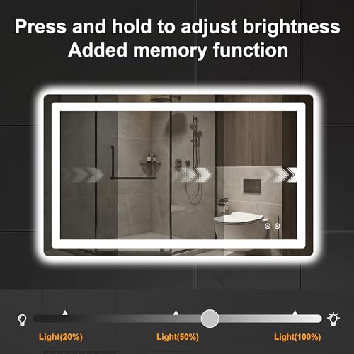 Image of AMOISE LED Bathroom Vanity Mirror with Light, 24 inchx40 inch Led Bathroom Vanity Mirror with Light for Wall, Anti-Fog, Dimmable 3 Colors, Memory Function, Backlit and Front Lit, Plug-in /Hardwired
