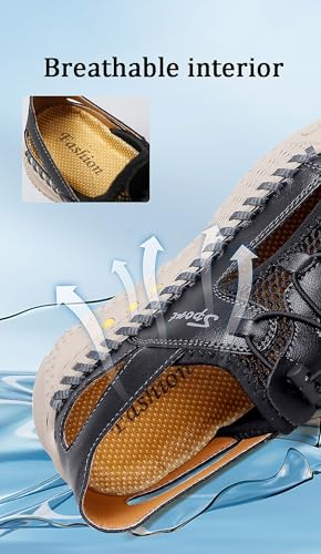 Mens Closed Toe Sandals Outdoor Beach Sneakers Breathable Lightweight Fisherman Shoes Casual Leather4