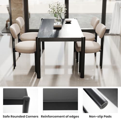 Image of DUOMAY Modern Rectangular Dining Table, 64.5'' Farmhouse Solid Wood Kitchen Tables for 4-6 Person, Breakfast Dinner Tables for Dining Room, Kitchen, Living Room, Black