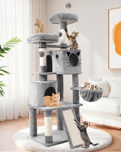 Torre multi-nivel para gatos grande 66in gris claro miniatura 1