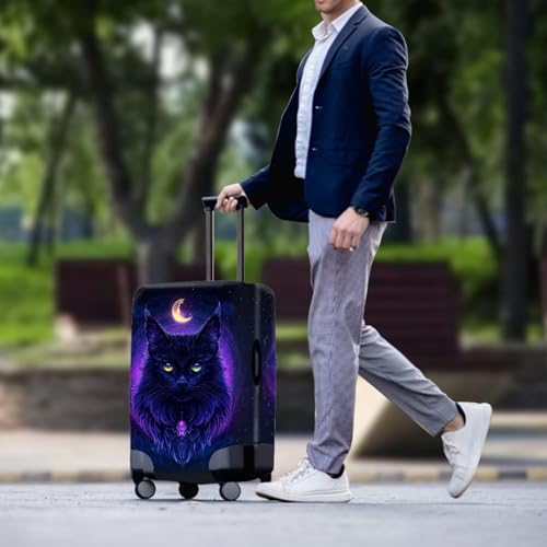 HUGS IDEA Black Cat Luggage Cover Moon Scratch-Resistant Suitcase Protector Lightweight Travel Luggage Covers with Elastic Edges for 18-32 Inch Bags3