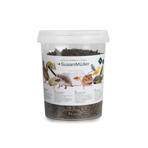 Susan Müller Larvas de Mosca Soldado Negra Deshidratadas - Proteína Natural para Reptiles, Aves y Peces, Alta Densidad Nutricional, Sin Aditivos, Envase Reciclable - Bote 150 g