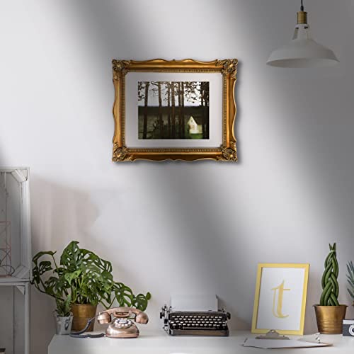 Image of Saysmile Vintage 11x14 Picture Frame with Embossed Flower, Ornate Gold Frame for 11x14 or 8x10 Photos with White Mat, Antique Baroque Frames with Hook for Wall Mounting Display(Bronze)