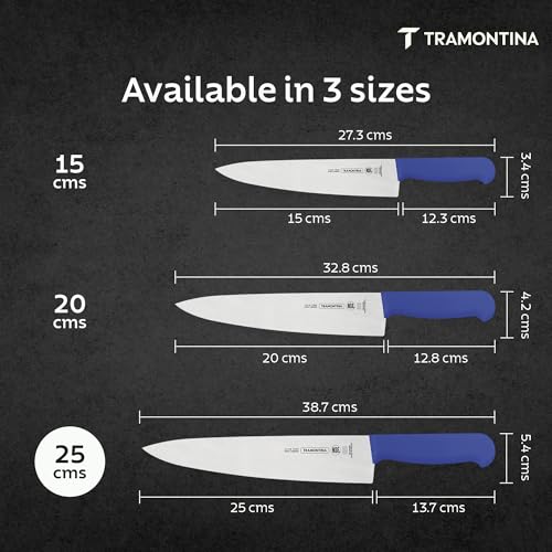 Image of Tramontina Professional Meat /Chef Knife 25 cm | Stainless Steel Sub-Zero Treated Blade | Antimicrobial Blue Polypropylene Handle | Heavy-Duty Butcher & Meat Processing Knife