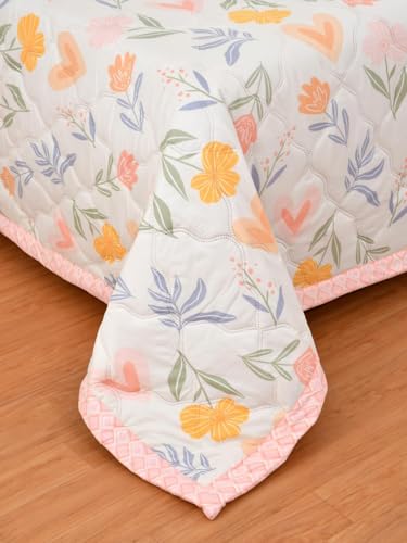 Image of Dohar Single | Double Bed Polycotton Blankets for Summer 90x100inch, 150GSM Ac Comforter and Cooling for Summer Classic Printed Design Quilt Ideal for Gifting (Off White Color, Single)