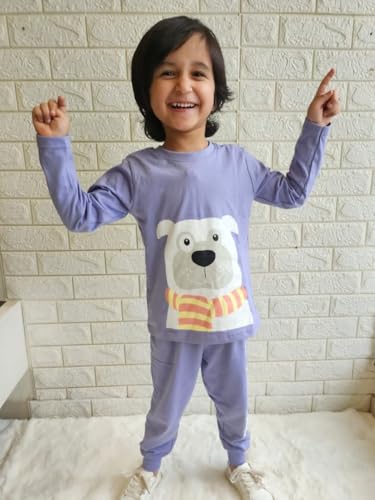 Image of Nap Chief Unisex Printed Pawsome Doggy Pyjama Set | Cotton Night Suit for Boys & Girls Comfortable Nightdress for Kids Matching T-Shirt & Jogger Set (Lavender 7-8 Years)
