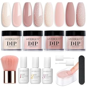 Dip Powder Nail Kit Starter, All Season Nude Skin Glitter 4 Colors Dipping Powder Liquid Set Recycling Tray with Base & Top Coat Activator for French Nail Art Manicure Salon DIY at Home.