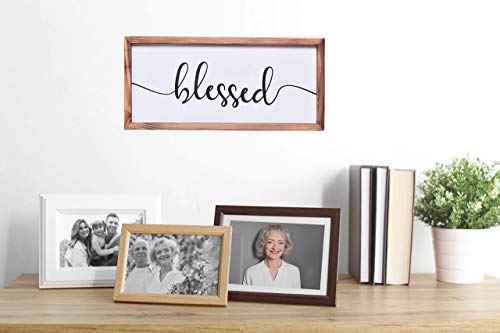 Farmhouse Wall Decor - Blessed Sign - Solid Wood Framed Printed Rustic Wall Art Signs, Home Decor For Living Room, Bedroom And Foyer - Size 8X17 Inches #TOP2