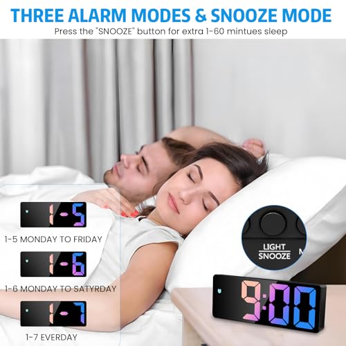 Miniatura 6 de Sarsumir Reloj Despertador Digital, Reloj Digital Sobremesa Pantalla Led Grande Despertador Inteligente Alimentado Por Usb Batería Con Tiempo Fecha Temperatura Siesta Brillo Ajustable, Multicolor