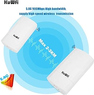 KuWFi 900Mbps Point d'Accès Extérieur, Repeteur Wifi Pont / CPE sans fil Point à Point intérieur et Extérieur, prend en charge une Solution de Distance de Transmission de 1km pour PTP, PTMP