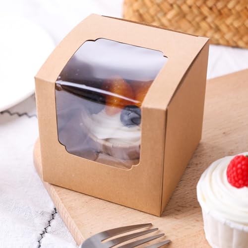 VGOODALL 20PCS Cupcake Boxes, 3.5\"x3.5\"x3.5\" Individual Cupcake Containers Pre-Assembled Containers with Window and Inserts for Wedding Baby Shower Birthday Party Supplies - Thumbnail 6