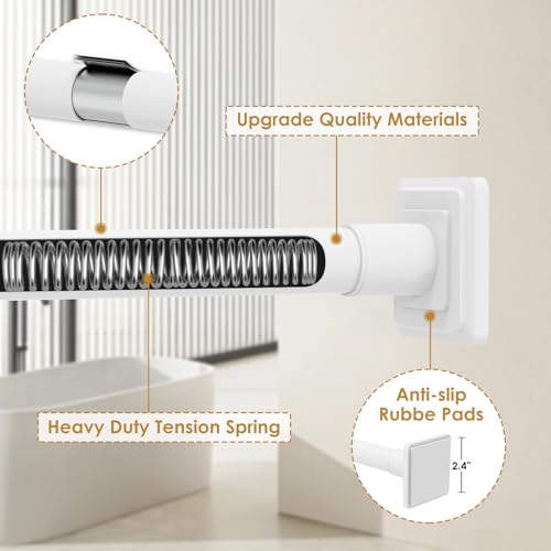 Image of White Shower Curtain Rod,Spring Tension Curtain Rod 30-40 inch,No Drill or Screw Installation Shower Rod for Bathroom, Closet, Kitchen with Brackets