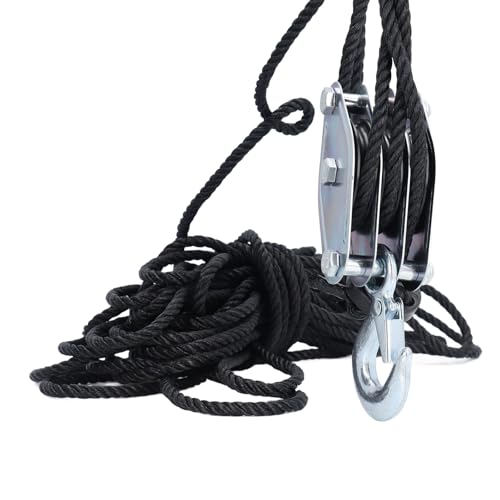 Block and Tackle Pulley System, 4400 LBS Breaking Strength Heavy Duty Rope Hoist Pulley System, Metal Wheels Bearing Structure for Animal Husbandry, Warehouses, Constructions