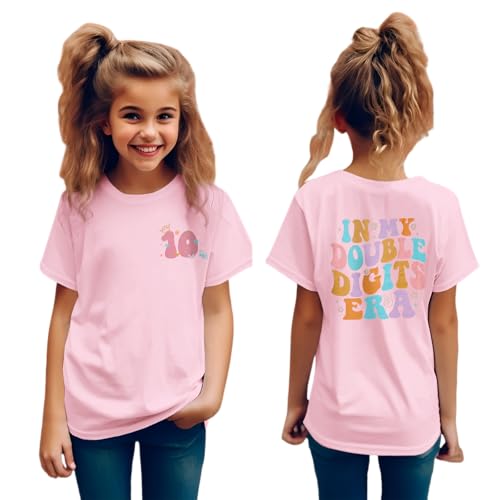 Image of IZYJOY in My Double Digits Era Shirts Girls 10th Birthday T-Shirts 10 Years Old Birthday Party Short Sleeve Summer Tee Tops