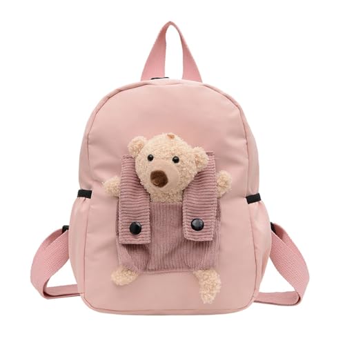 Mochila personalizada bebé berçário, mochilas infantis personalizadas com nome bordado, mochila escolar com urso destacável, para meninas/crianças do berçário e da escola primária, Rosa, vermelho e