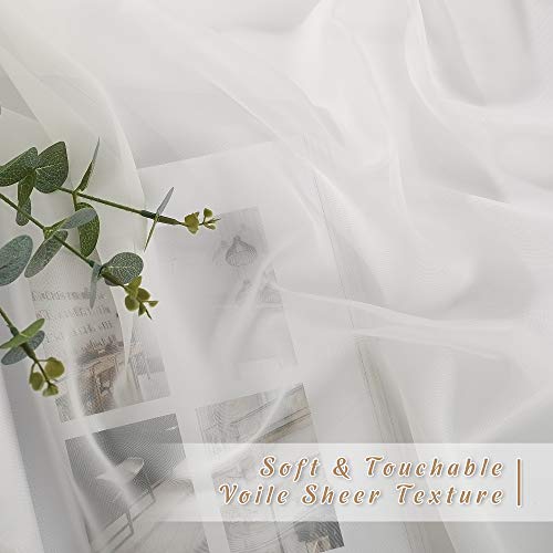 Image of NICETOWN Patio Door Sheer Curtains 96 inch Length, Ring Top Voile Textured Airy Sheer Curtains and Drapes Elegant for Bedroom /Living Room Home Decor, Beige, 54 inch Wide, 2 Panels