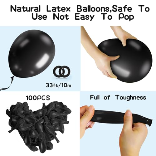 EMART 100pcs Black Balloons 12 Inch with Ribbon, Latex Helium Quaility for Birthday, Wedding, Baby Shower, Graduation, Christmas Decor - Image 5