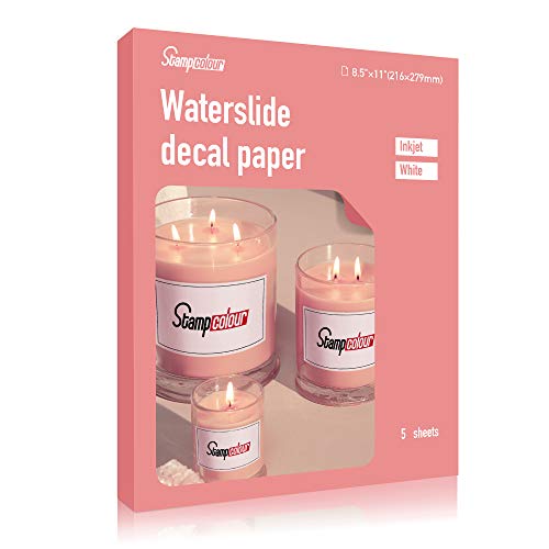 Stampcolour Waterslide Decal Paper For Inkjet Printer,5 Sheets White Water Slide Transfer Paper,Printable Water Slide Decals 8.5"X11"For Diy Custom Tumbler, Mug, Glass Decals #TOP27